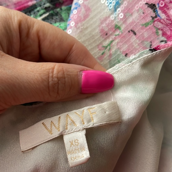 WAYF Loretta White Sequin Floral Print Long Sleeve Wrap Dress - Picture 10 of 11